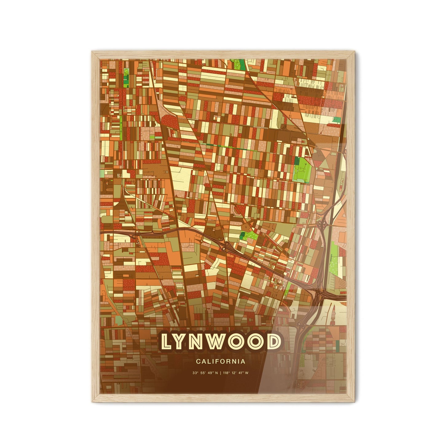 Colorful Lynwood California Fine Art Map Farmhouse