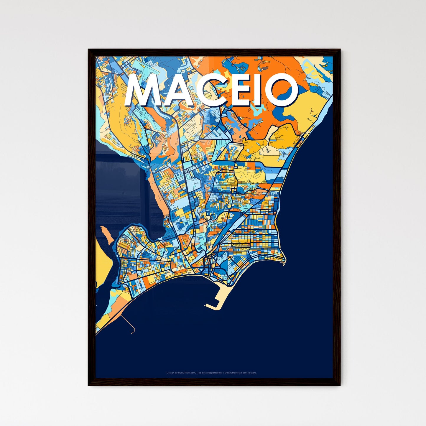 MACEIO BRAZIL Vibrant Colorful Art Map Poster Blue Orange