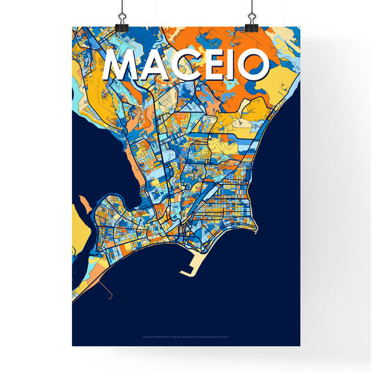 MACEIO BRAZIL Vibrant Colorful Art Map Poster Blue Orange