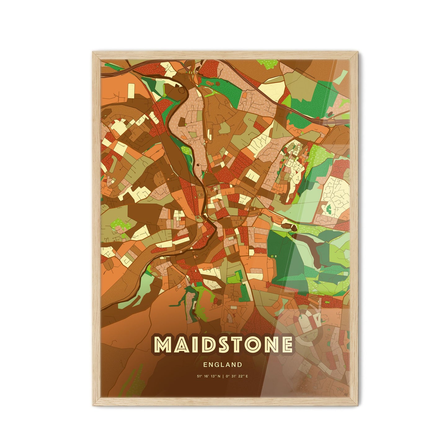 Colorful Maidstone England Fine Art Map Farmhouse