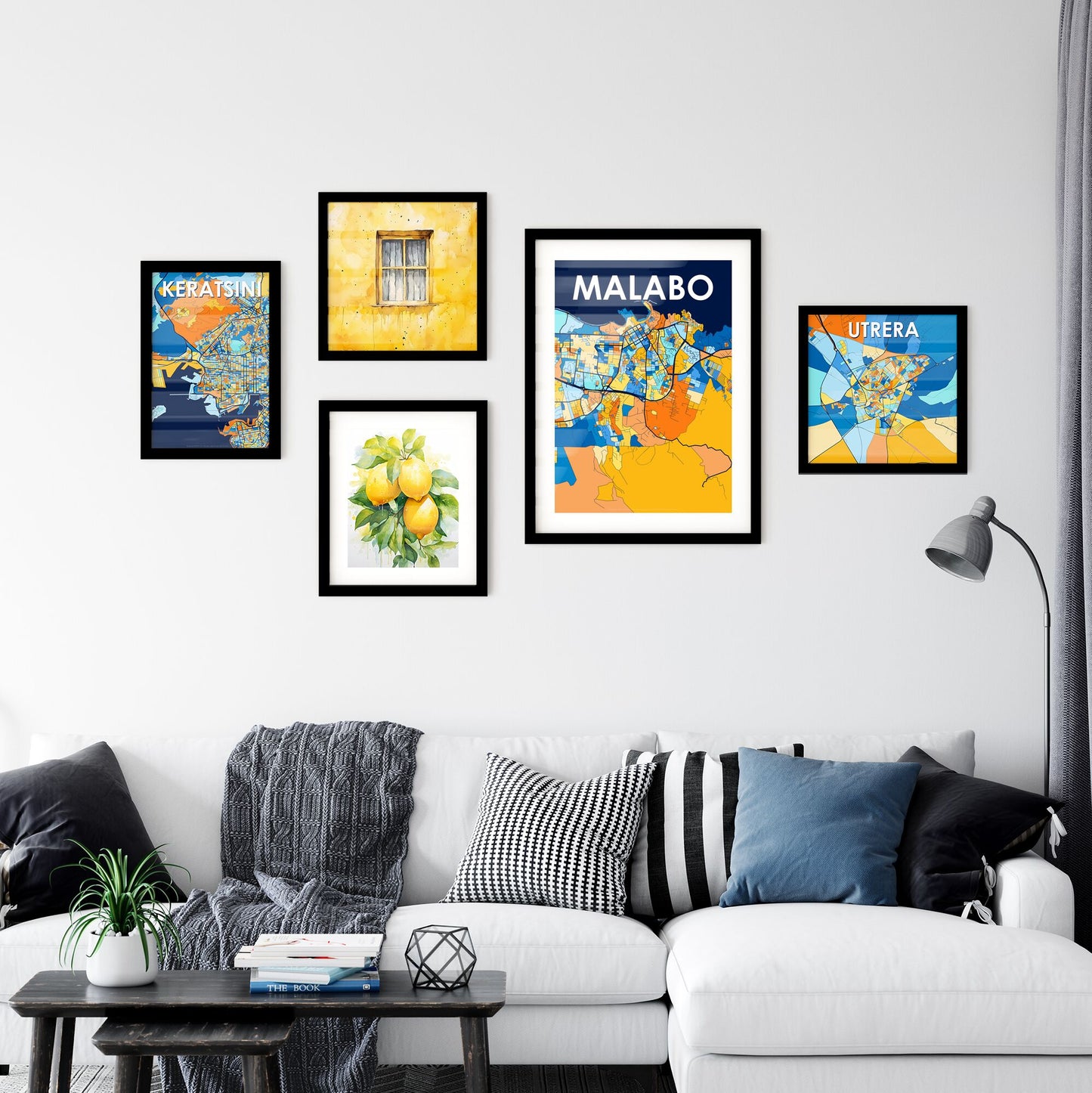 MALABO EQUATORIAL GUINEA Vibrant Colorful Art Map Poster Blue Orange