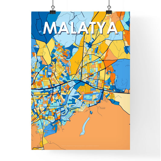 MALATYA TURKEY Vibrant Colorful Art Map Poster Blue Orange