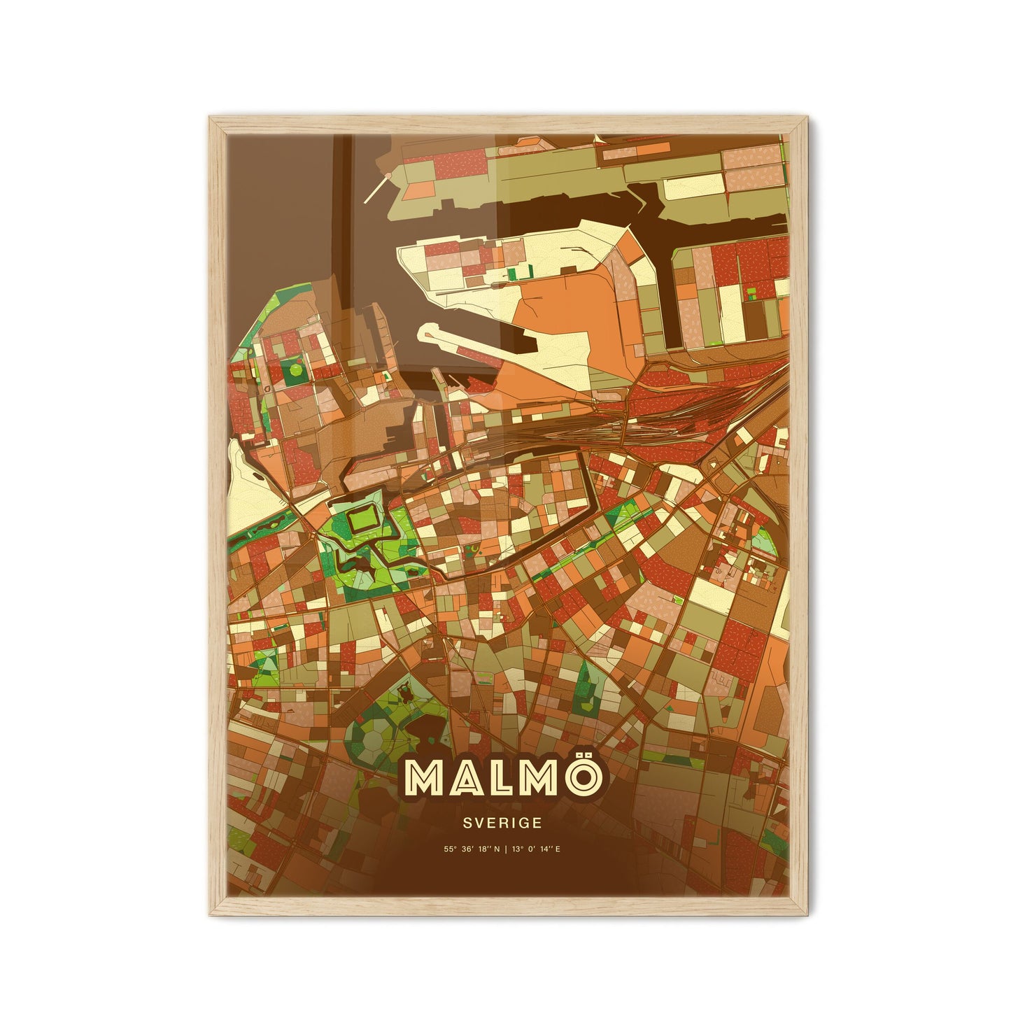 Colorful Malmö Sweden Fine Art Map Farmhouse