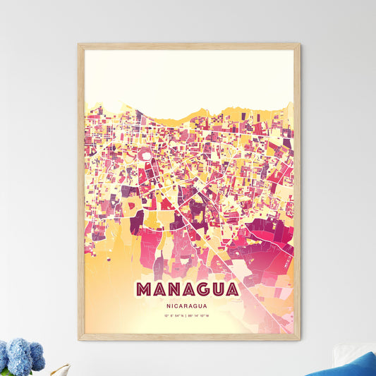 Colorful Managua Nicaragua Fine Art Map Hot Red