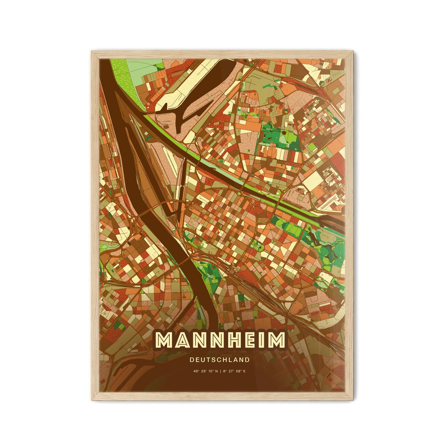 Colorful Mannheim Germany Fine Art Map Farmhouse