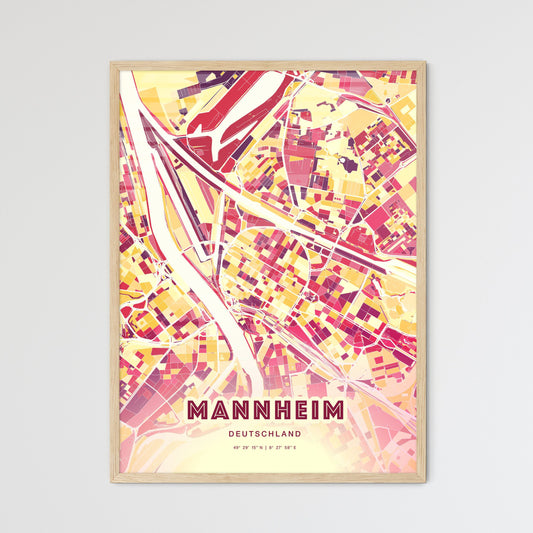 Colorful Mannheim Germany Fine Art Map Hot Red