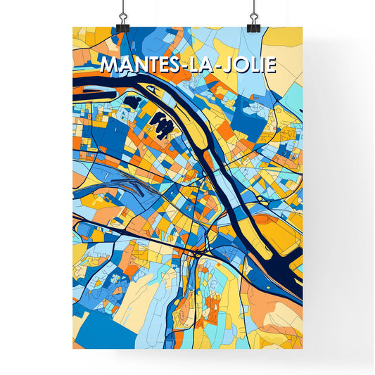 MANTES-LA-JOLIE FRANCE Vibrant Colorful Art Map Poster Blue Orange