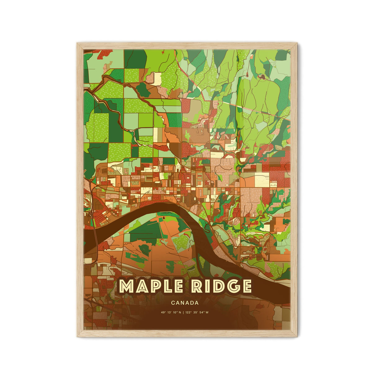Colorful Maple Ridge Canada Fine Art Map Farmhouse