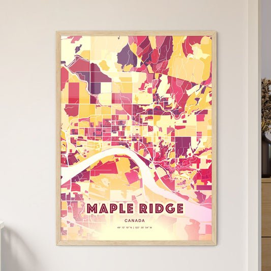 Colorful Maple Ridge Canada Fine Art Map Hot Red