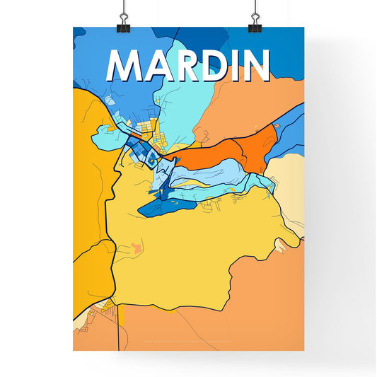 MARDIN TURKEY Vibrant Colorful Art Map Poster Blue Orange