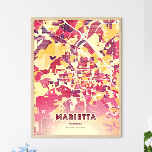 Colorful Marietta Georgia Fine Art Map Hot Red