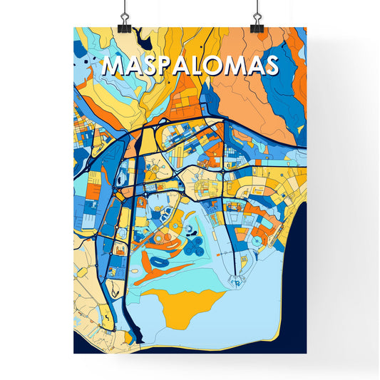 MASPALOMAS SPAIN Vibrant Colorful Art Map Poster Blue Orange