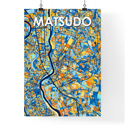 MATSUDO JAPAN Vibrant Colorful Art Map Poster Blue Orange