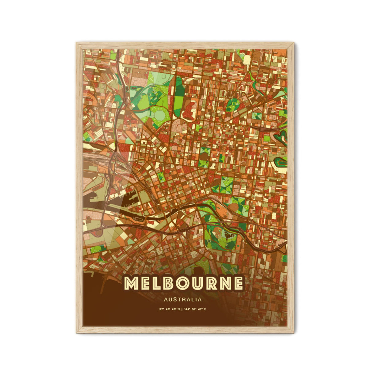 Colorful Melbourne Australia Fine Art Map Farmhouse