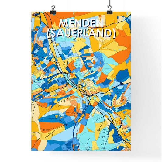 MENDEN (SAUERLAND) GERMANY Vibrant Colorful Art Map Poster Blue Orange