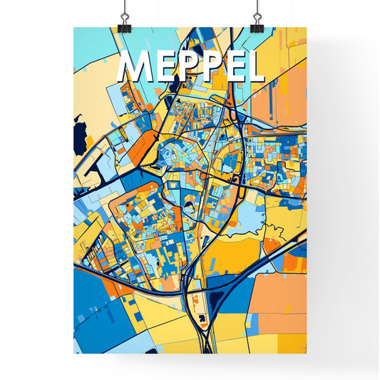 MEPPEL NETHERLANDS Vibrant Colorful Art Map Poster Blue Orange