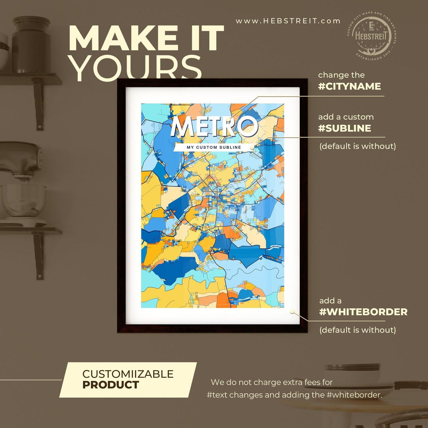 METRO INDONESIA Vibrant Colorful Art Map Poster Blue Orange