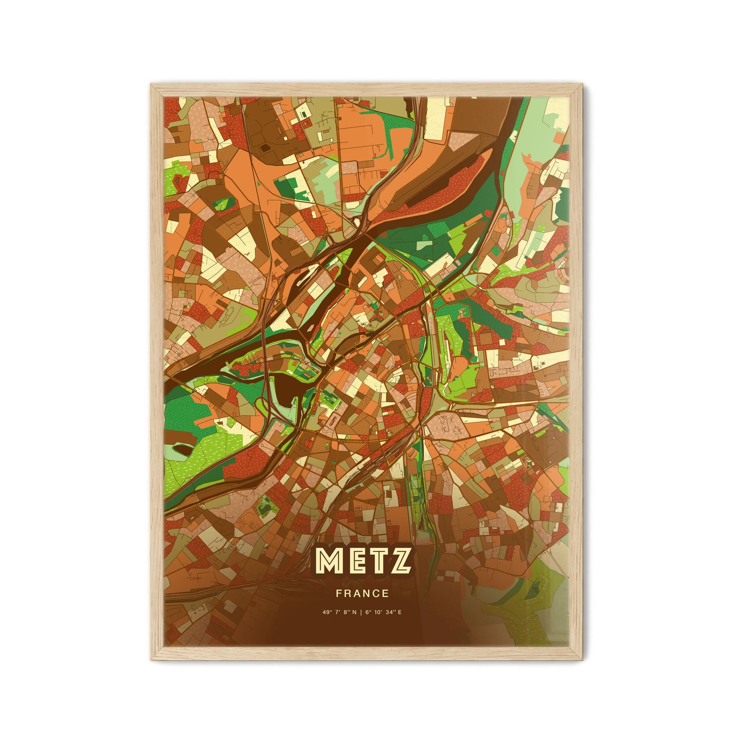 Colorful Metz France Fine Art Map Farmhouse