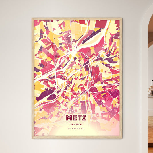 Colorful Metz France Fine Art Map Hot Red