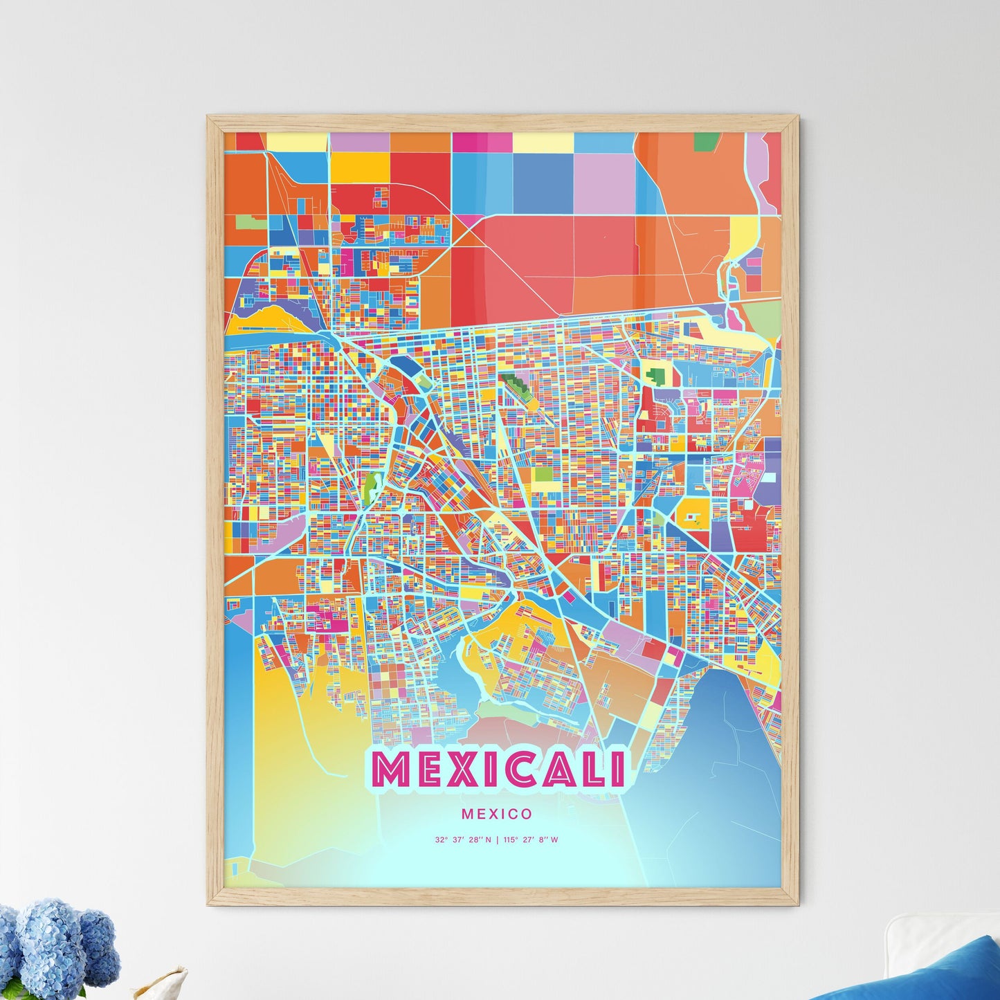 Colorful Mexicali Mexico Fine Art Map Crazy Colors