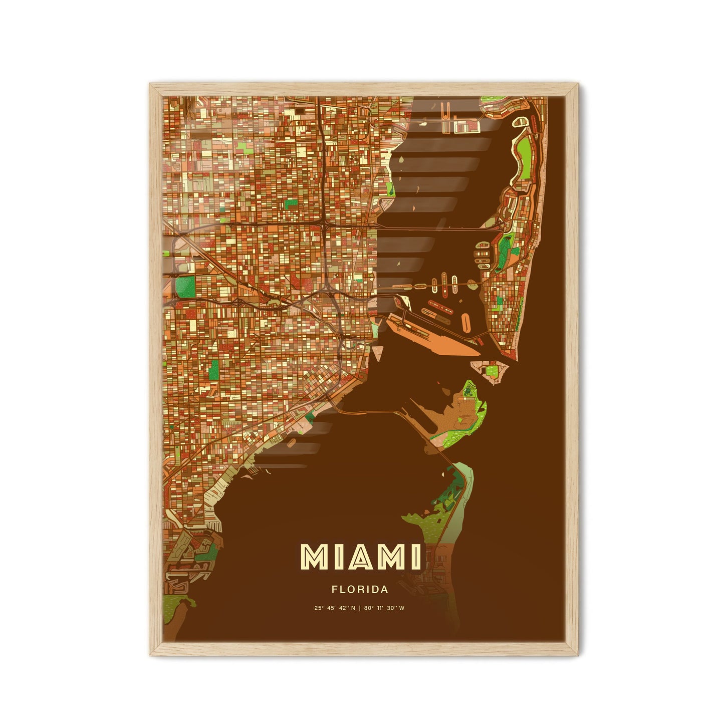 Colorful Miami Florida Fine Art Map Farmhouse