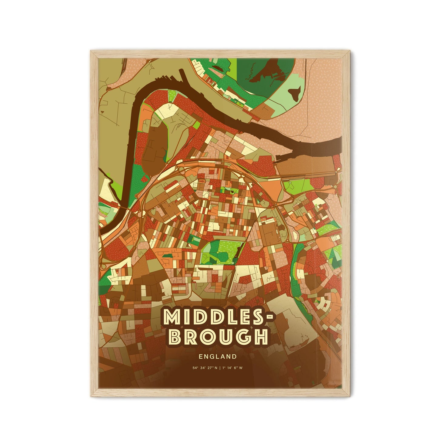 Colorful Middlesbrough England Fine Art Map Farmhouse