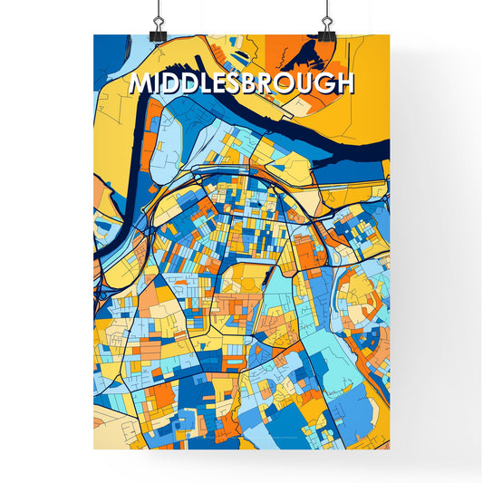MIDDLESBROUGH ENGLAND Vibrant Colorful Art Map Poster Blue Orange