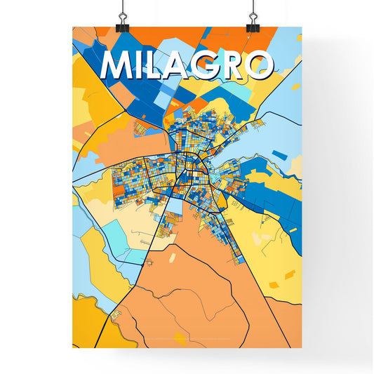 MILAGRO ECUADOR Vibrant Colorful Art Map Poster Blue Orange