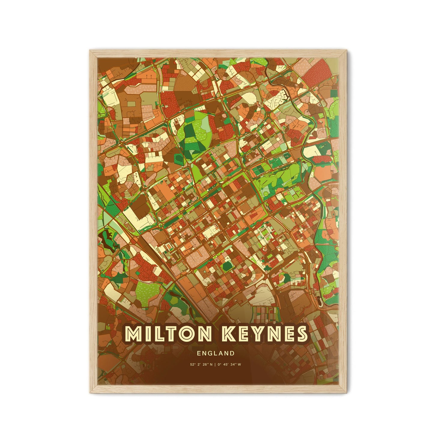 Colorful Milton Keynes England Fine Art Map Farmhouse