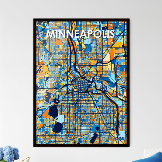 MINNEAPOLIS MINNESOTA Vibrant Colorful Art Map Poster Blue Orange