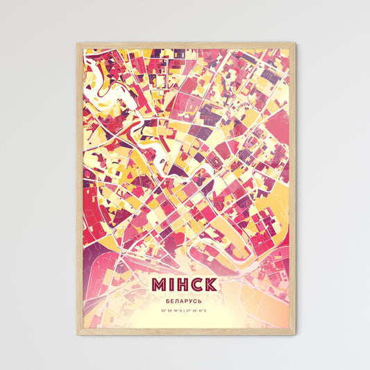 Colorful Minsk Belarus Fine Art Map Hot Red