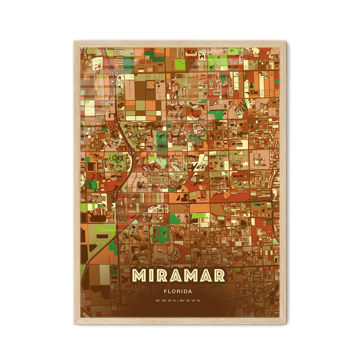 Colorful Miramar Florida Fine Art Map Farmhouse