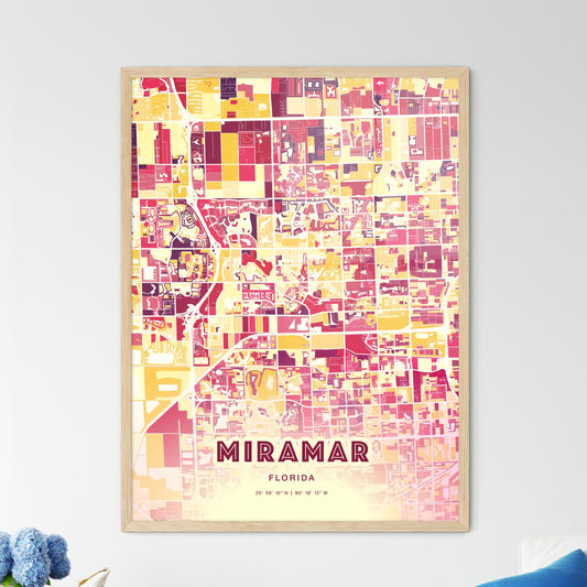 Colorful Miramar Florida Fine Art Map Hot Red