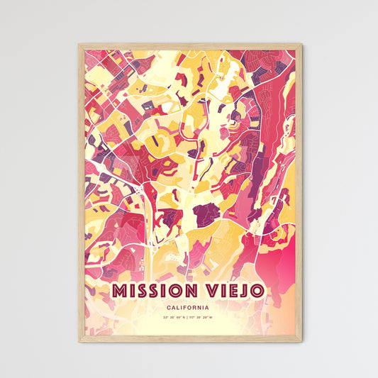Colorful Mission Viejo California Fine Art Map Hot Red