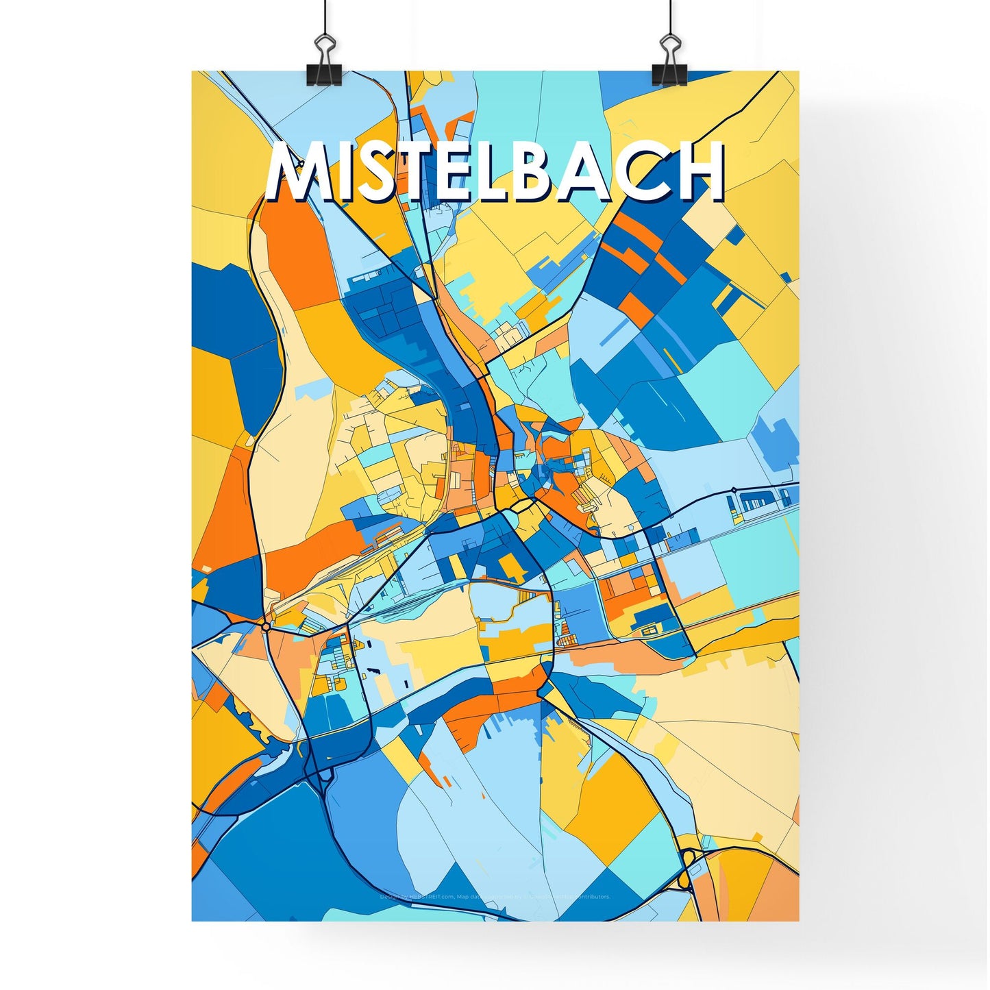 MISTELBACH AUSTRIA Vibrant Colorful Art Map Poster Blue Orange
