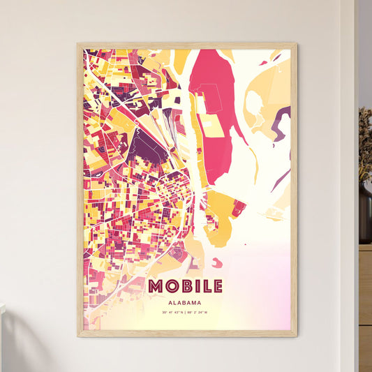 Colorful Mobile Alabama Fine Art Map Hot Red