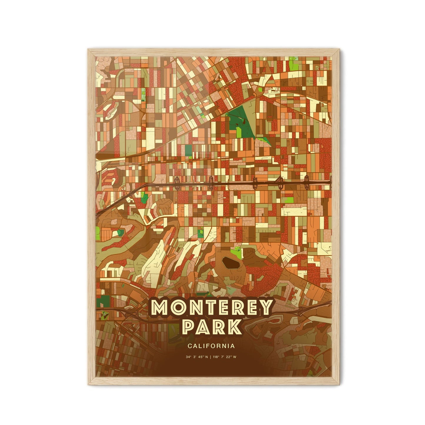 Colorful Monterey Park California Fine Art Map Farmhouse