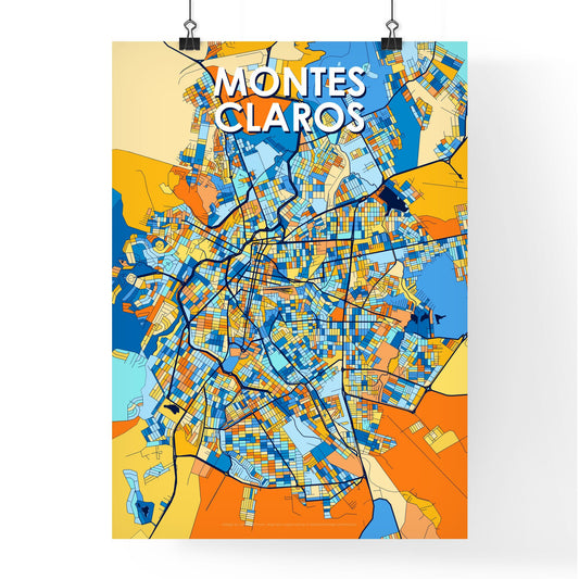 MONTES CLAROS BRAZIL Vibrant Colorful Art Map Poster Blue Orange
