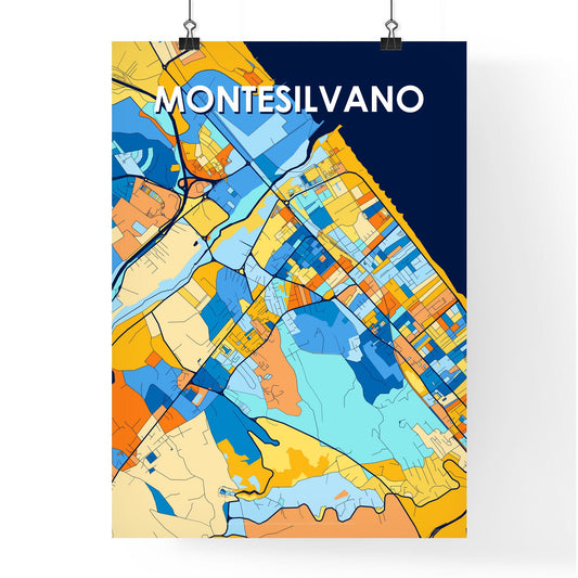 MONTESILVANO ITALY Vibrant Colorful Art Map Poster Blue Orange