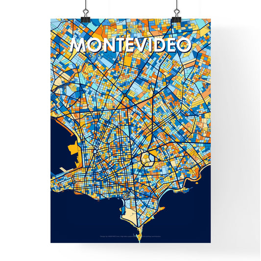 MONTEVIDEO URUGUAY Vibrant Colorful Art Map Poster Blue Orange