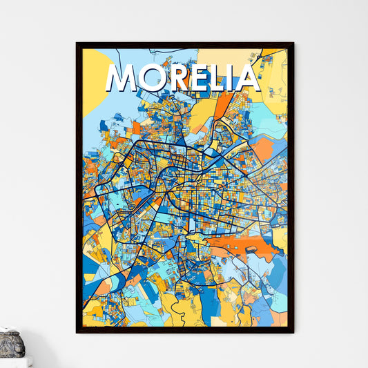 MORELIA MEXICO Vibrant Colorful Art Map Poster Blue Orange