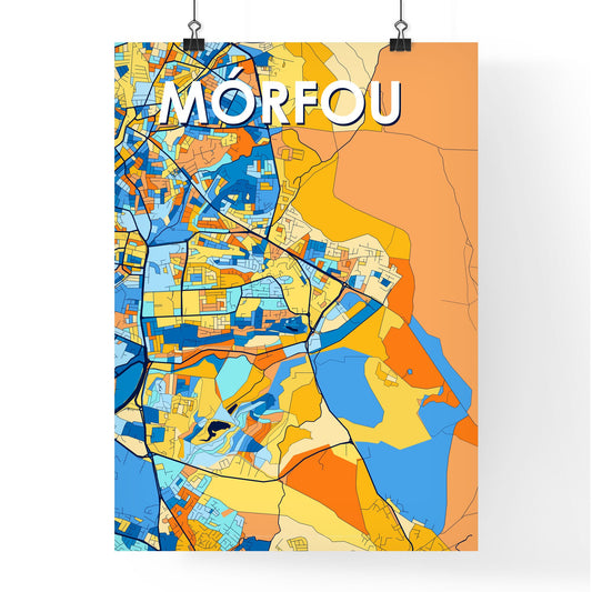 MÓRFOU CYPRUS Vibrant Colorful Art Map Poster Blue Orange