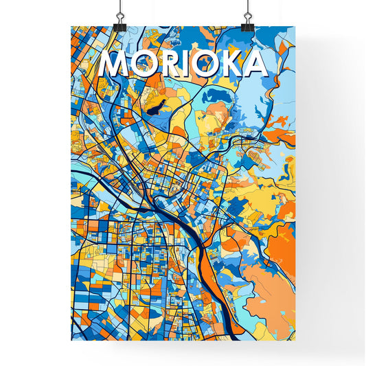 MORIOKA JAPAN Vibrant Colorful Art Map Poster Blue Orange