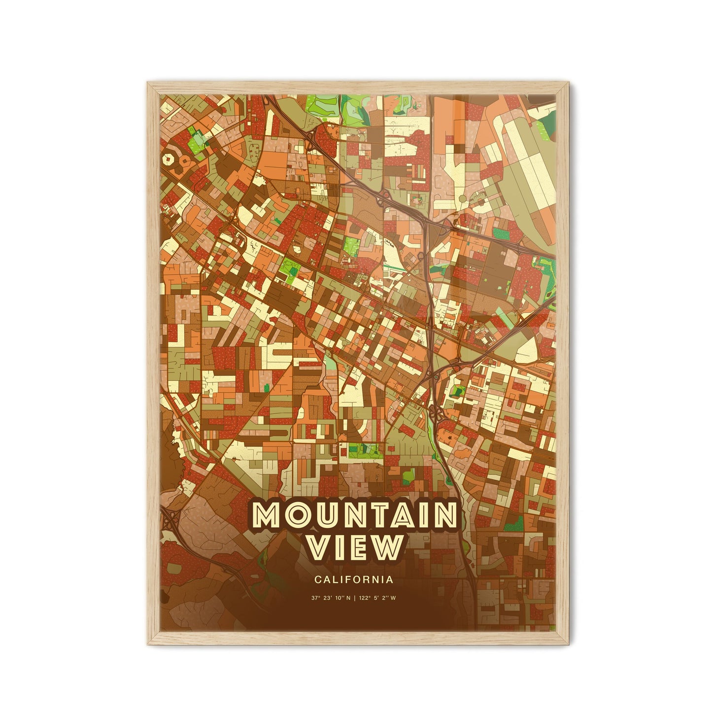 Colorful Mountain View California Fine Art Map Farmhouse