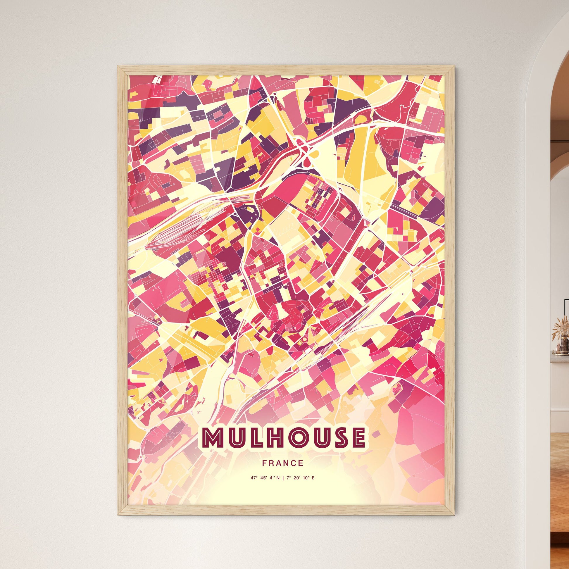 Colorful Mulhouse France Fine Art Map Hot Red