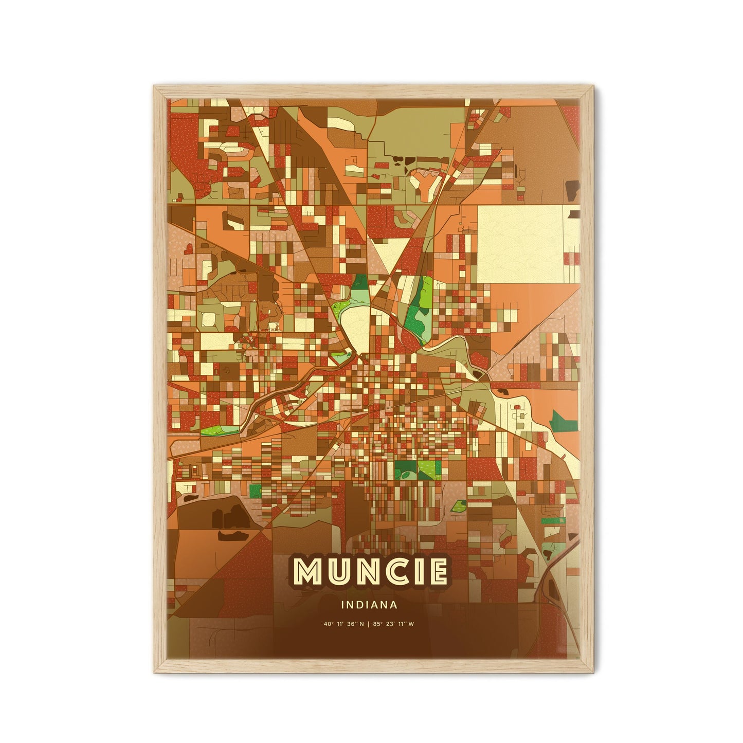 Colorful Muncie Indiana Fine Art Map Farmhouse