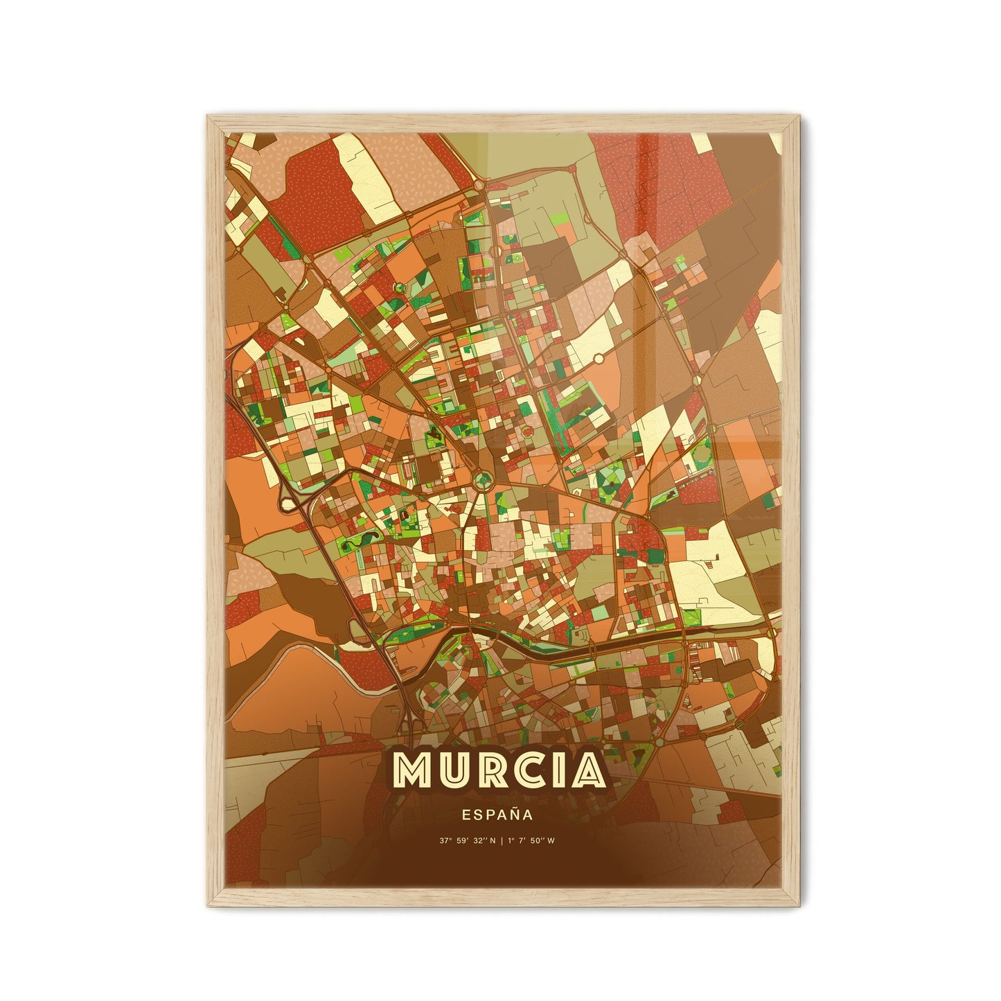Colorful Murcia Spain Fine Art Map Farmhouse