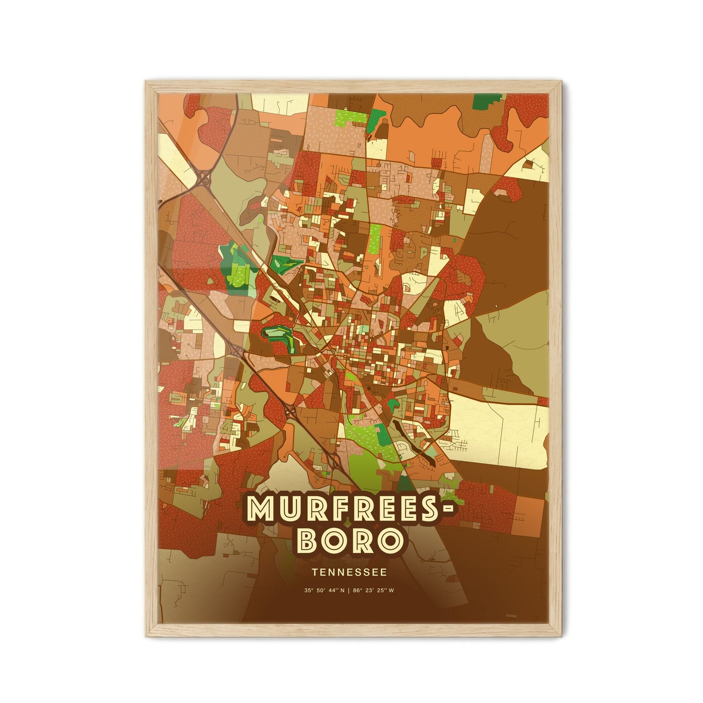 Colorful Murfreesboro Tennessee Fine Art Map Farmhouse