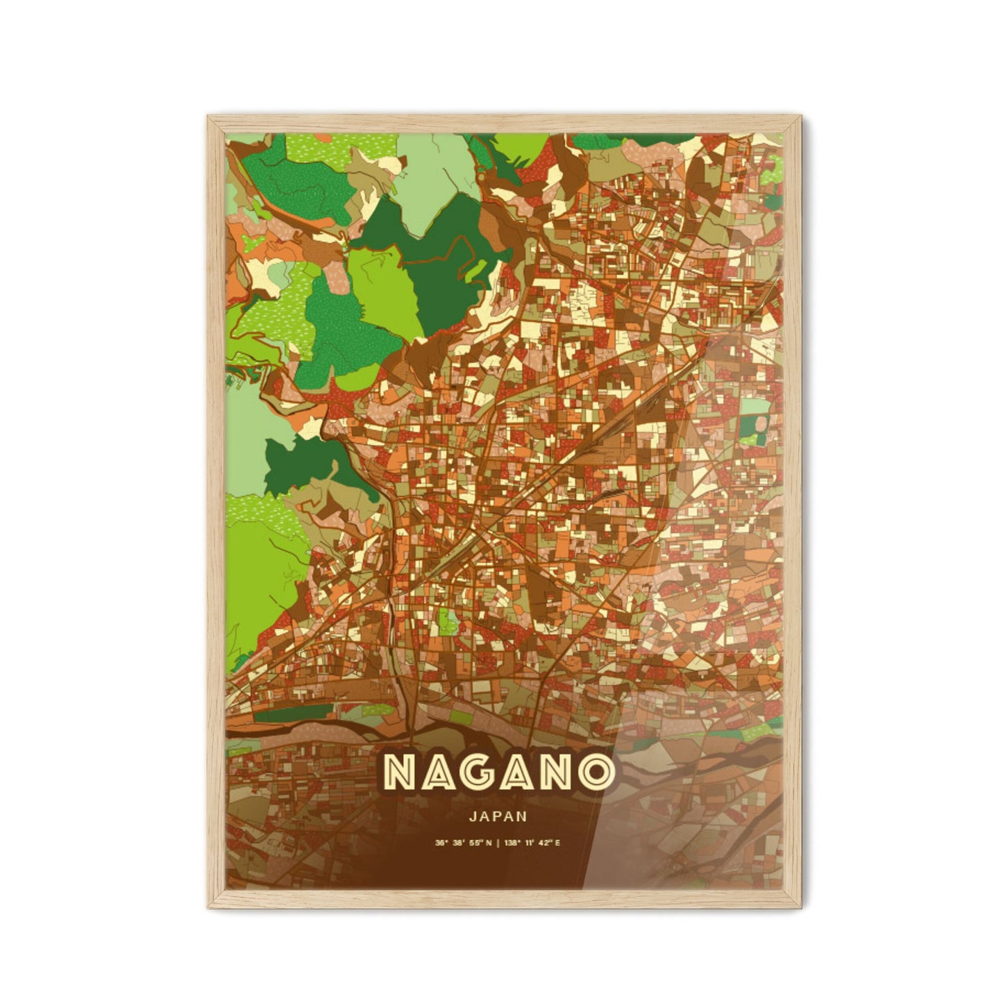 Colorful Nagano Japan Fine Art Map Farmhouse
