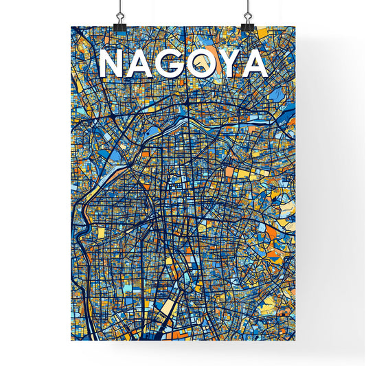 NAGOYA JAPAN Vibrant Colorful Art Map Poster Blue Orange
